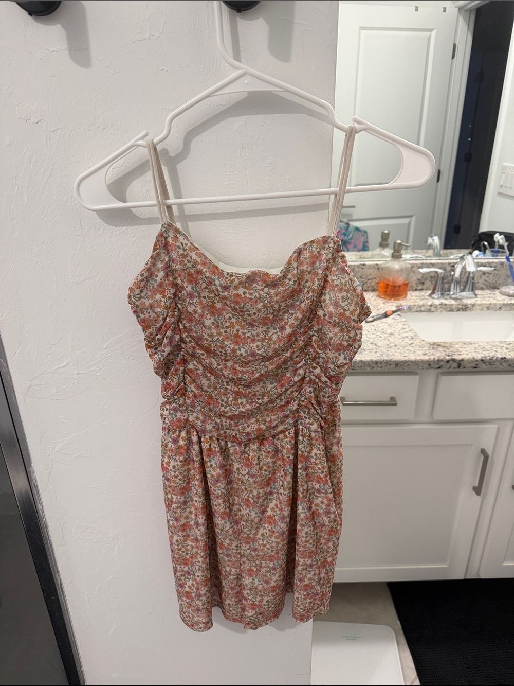 Floral Ruched Romper  - Pink Multi